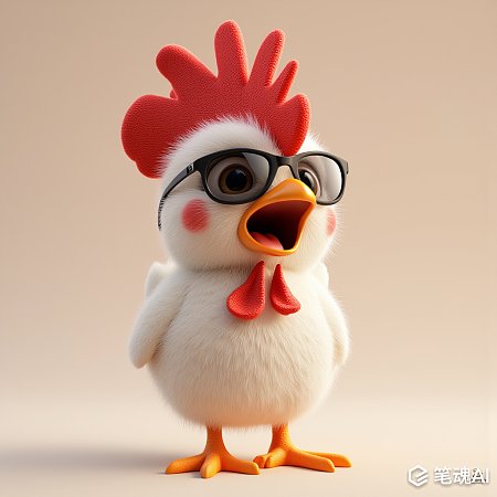 红色鸡冠白色羽毛戴黑框眼镜的卡通小鸡