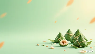 绿色背景粽子散落米粒清新自然风格