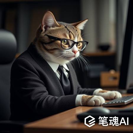 猫戴眼镜穿西装办公桌前敲键盘