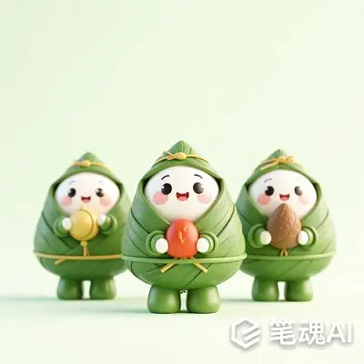 绿色卡通粽子人物玩偶可爱风格