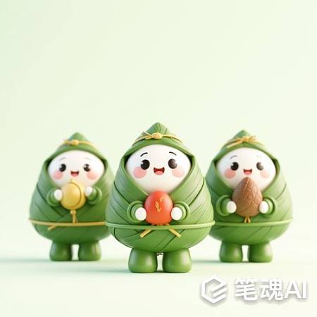 绿色卡通粽子人物玩偶可爱风格