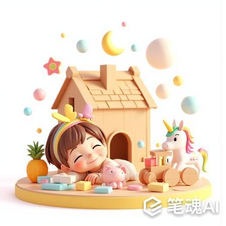 粉色头发小女孩与独角兽在梦幻色彩中玩耍温馨场景