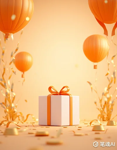橙色礼盒金色气球节日庆祝场景