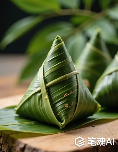 绿色粽子在木板上摆放着自然风格