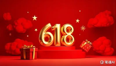 红色背景金色数字618礼物盒节日促销海报