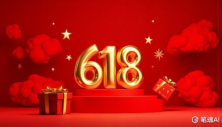 红色背景金色数字618礼物盒节日促销海报