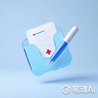 蓝色背景医疗文件夹笔插画风格