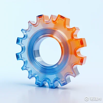 透明橙蓝渐变齿轮立体感强现代风格