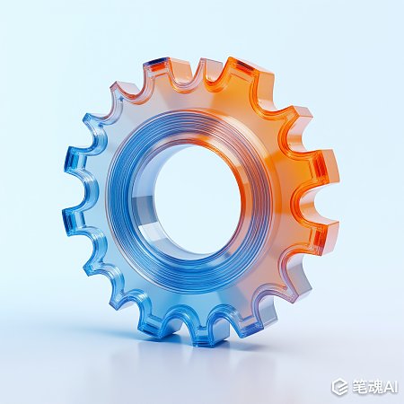 透明橙蓝渐变齿轮立体感强现代风格