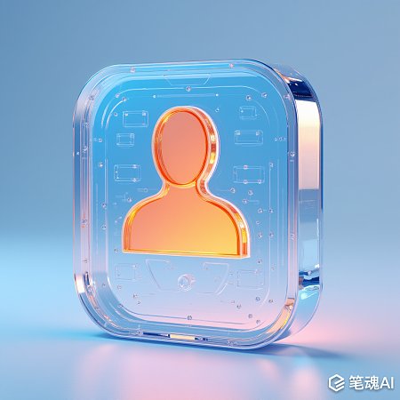 透明蓝色背景中橙色人形图标水晶装饰风格
