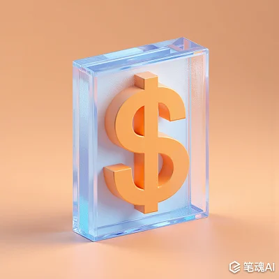透明蓝色边框橙色美元符号现代抽象艺术