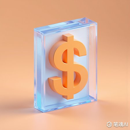 透明蓝色边框橙色美元符号现代抽象艺术