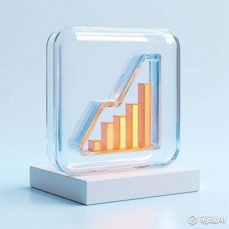 透明玻璃盒内橙色柱状图上升趋势现代风格