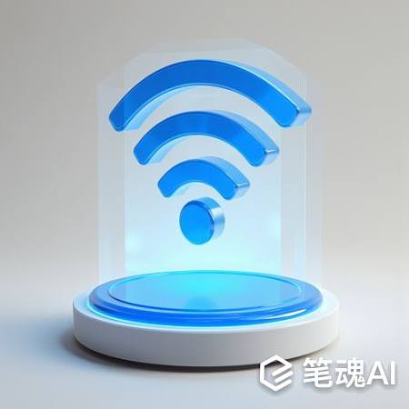 蓝色透明WiFi信号图标悬浮在白色平台上现代风格