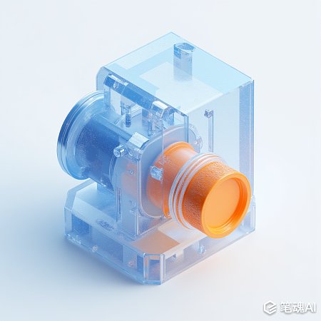透明塑料外壳内藏蓝色橙色机械装置现代风格