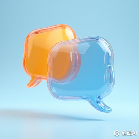 橙色和蓝色透明对话框漂浮在浅蓝色背景上现代风格