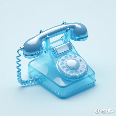 透明蓝色复古电话机简约清新风格