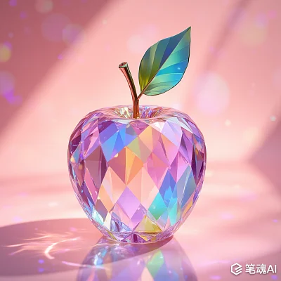 晶莹剔透的彩色玻璃苹果艺术品