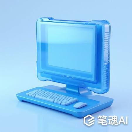 蓝色透明电脑键盘鼠标一体机现代简约风