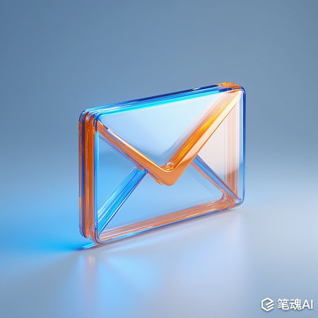 蓝色橙色玻璃信封形状的现代艺术作品