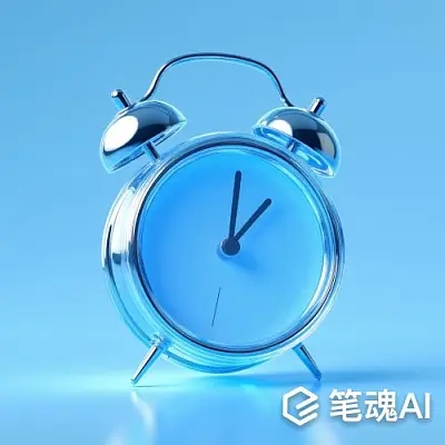 蓝色透明闹钟在浅蓝背景中静止显示时间