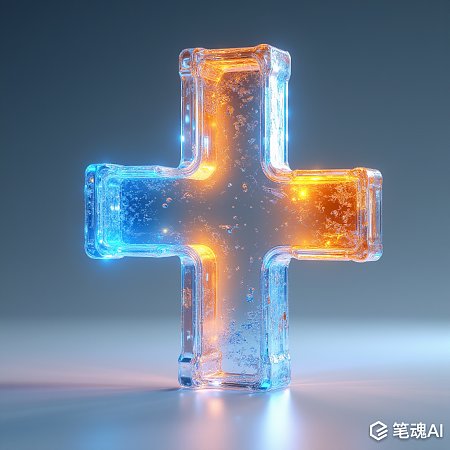 蓝色橙色发光的冰块十字架现代风格