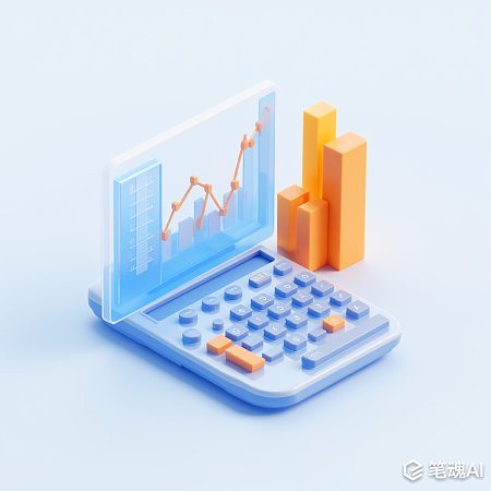 蓝色计算器橙色图表和柱状图现代风格