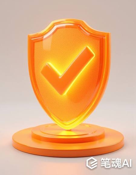 橙色盾牌上亮着黄色勾勾的3D风格奖杯