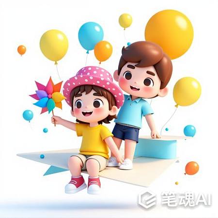 色彩鲜艳的卡通儿童玩偶庆祝生日快乐3D风格