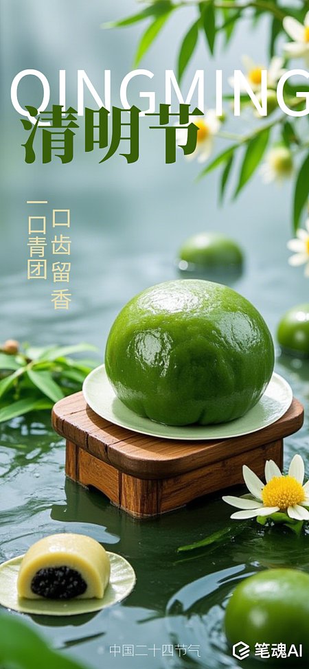 清明节青团摄影风格海报 清明节 清明 二十四节气 春天 青团 摄影 海报