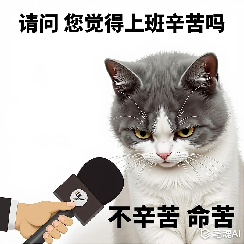 猫咪采访上班反内卷搞笑表情包